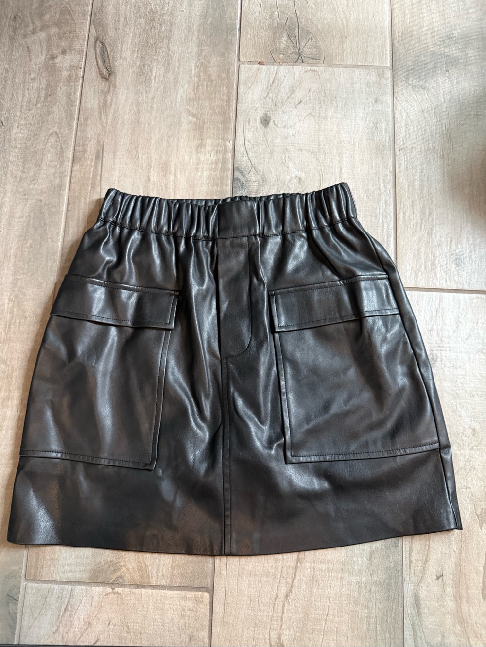 BB Dakota Black Faux Leather Mini Skirt with Front Patch Pockets